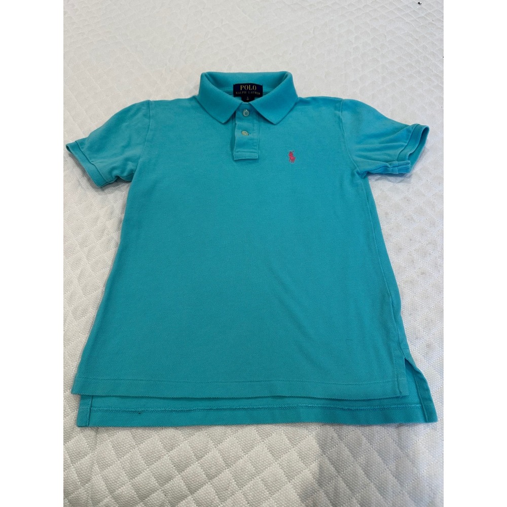 Polo Ralph Lauren Boys Turquoise Cotton Mesh Polo Shirt Size S 8 Red Pony Logo